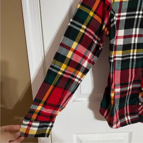 Maurices Red Plaid Flannel Button Up 0X - Picture 5 of 8